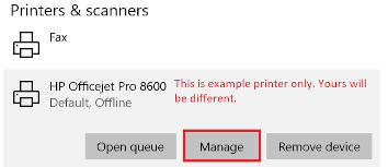 manage printer screenshot